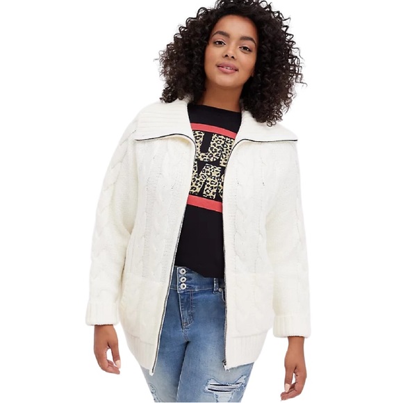 Torrid Chunky Cable Knit Zip Up Shawl Sweater Jacket 2X - Picture 2 of 7